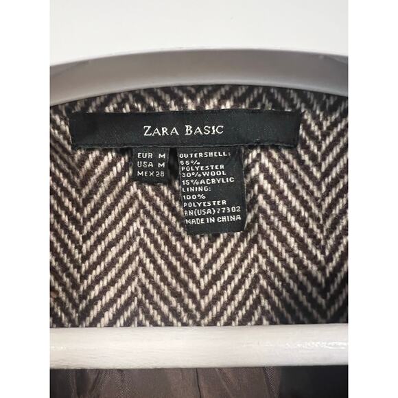 ZARA Womens Wool Belted Trench Coat M Brown Embossed Croc Vegan Belt - Picture 7 of 9